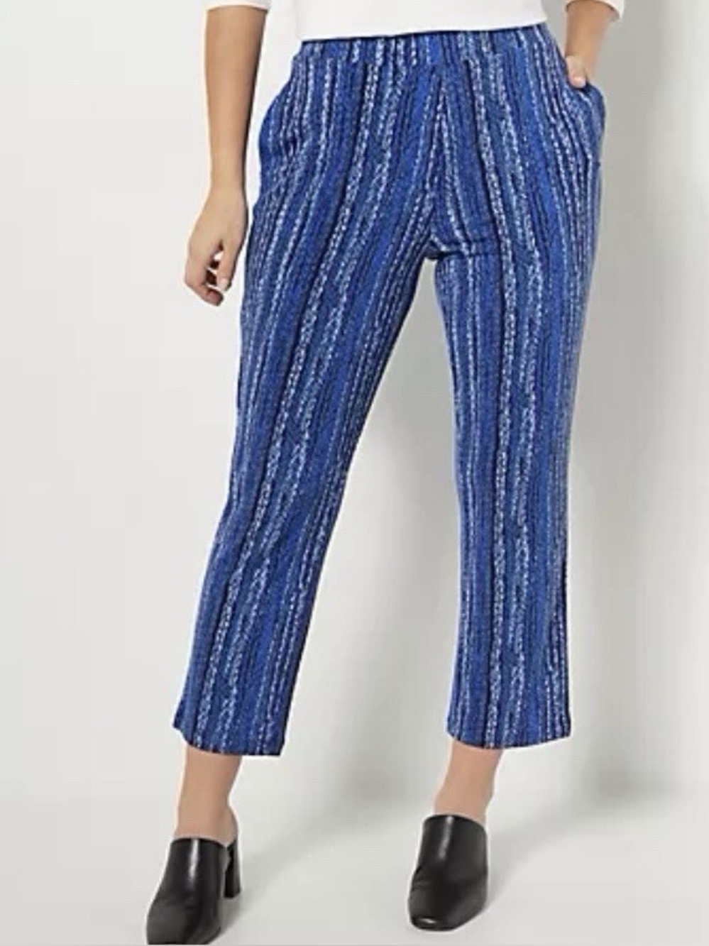 NEW Susan Graver Printed Liquid Knit Cropped Pull On Pants Pockets Indigo 3X